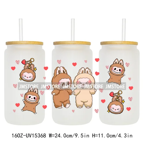 Coquette Bow Cartoon Monsters In Outfit UV DTF Cup Wraps Ready To Apply Waterproof Transfer Stickers For 16OZ Libbey Glass Can