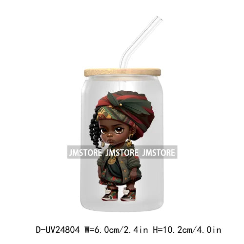 Cute Little Black Boy Girl UV DTF Transfer Stickers Decals For Libbey Cold Cups Mugs Tumbler Waterproof DIY Craft Cool Afro Kids