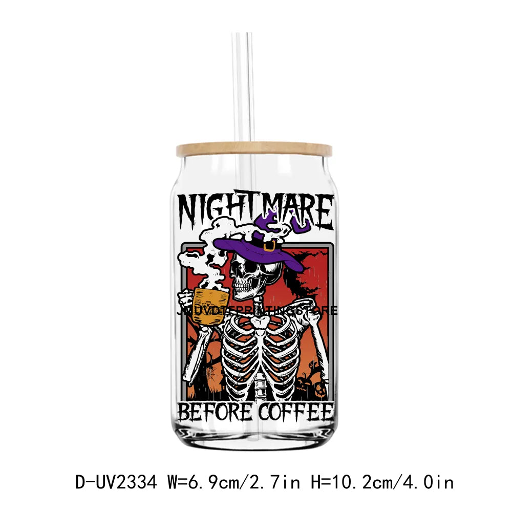 Skull Nightmare Before Coffee UV DTF Transfers Stickers Decals For Libbey Cold Cups Mugs Tumbler Waterproof DIY Craft