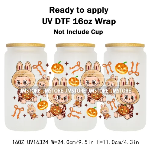 Laboo Horror Movie Characters Halloween 16OZ UV DTF Cup Wraps Ready To Apply Waterproof Transfer Stickers For Libbey Glass Can