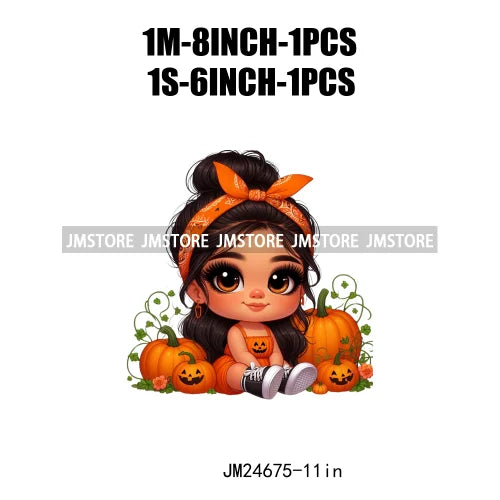 Funny Headband Hispanic Cute Latina Baby Girls Halloween Pumpkin Designs Iron On DTF Heat Press Transfer Stickers For Shirt Bags