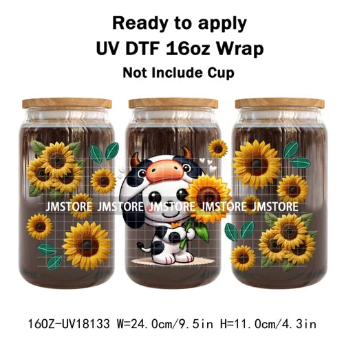 Faux Embroidery Floral Cartoon Characters UV DTF Stickers Ready To Apply Cup Wraps Waterproof For 16OZ Libbey Glass Can Tumbler
