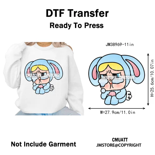 Cute Cry Tears Sad Girls Cartoon Dolls Love Designs Iron on DTF Washable Heat Transfers Stickers Ready to Press for Clothes Bags