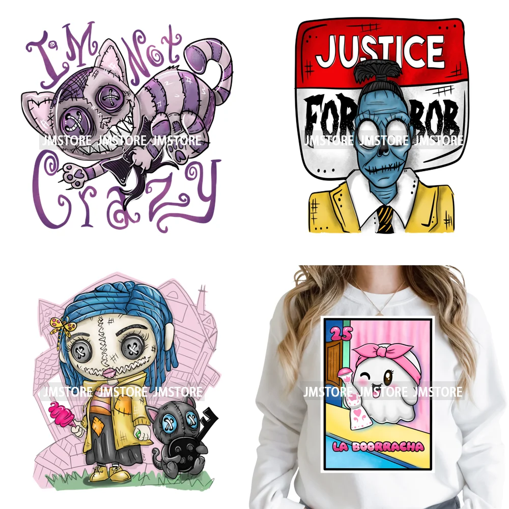 Spooky Scary Vibes Cartoon Halloween Ghost Designs Iron on DTF Washable Heat Transfers Stickers Ready to Press for Textile Bags