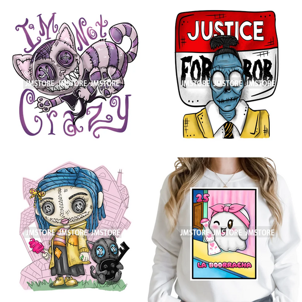Spooky Scary Vibes Cartoon Halloween Ghost Designs Iron on DTF Washable Heat Transfers Stickers Ready to Press for Textile Bags