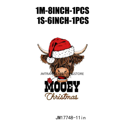 Retro Mooey Howdy Christmas Highland Cow Western Jingle Horse DTF Sticker Sorta Scary Sorta Merry Transfer Printing For Clothes