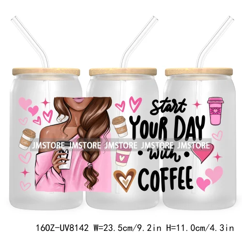 But First Coffee Fashion Lady 16OZ UV DTF Cup Wrap Transfers Stickers Custom Labels Durable Waterproof Logo For Libbey Glass Can