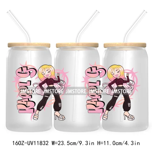 Cartoon Girls Bichota Doll Season Concert Wire Heart Manana Sera Bonito UV DTF Stickers Cup Wraps For 16OZ Libbey Glass Can