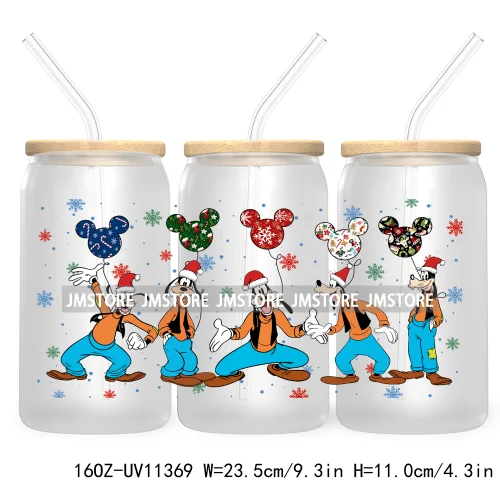 Cute Kids Cartoon Character With Christmas Lights Tree Xmas Holiday UV DTF Transfer 16OZ Libbey Glass Can Wrap Ready to Apply