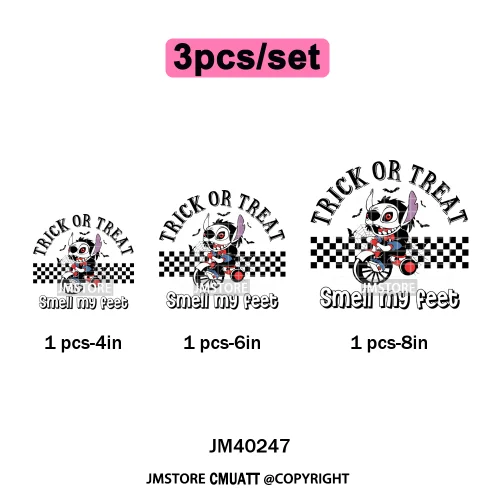 Checkered Trick Or Treat Scary Killer Character Halloween Vibes Iron on DTF Washable Transfer Sticker Ready to Press for Hoodies