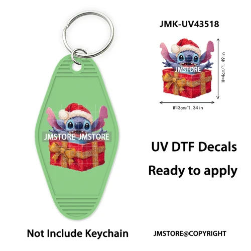 Christmas Santa Cartoon Character UV DTF Keychain Wraps Ready To Apply Waterproof High Quality Decals For Hotel Motel Keychain