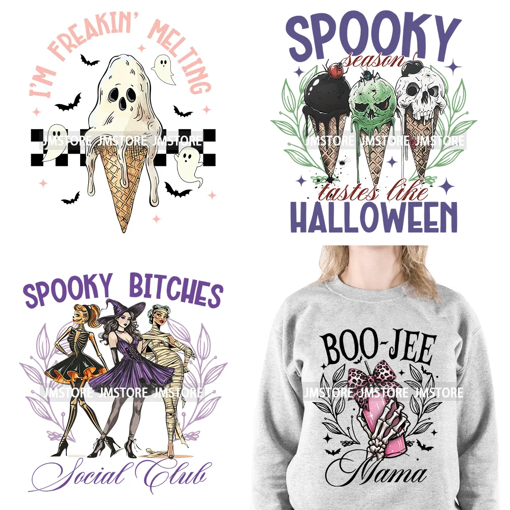 Spooky Halloween Mama Witch Social Club Coquette Bows Ghost Black Cat DTF Iron On Transfer Stickers Ready To Press For Clothing