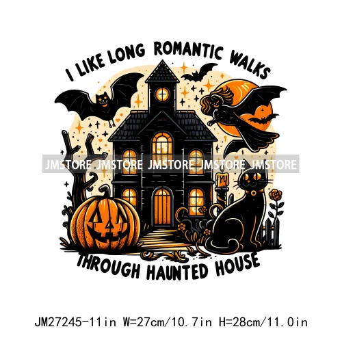 Cute Pumpkin Ghost Boo Creeep It Real Happy Halloween Spooky Witch Vibes Season Design DTF Iron On Transfer Stickers For Hoodies