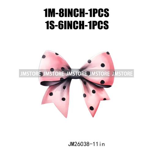 Trendy New Girl Pink Black Polka Dots Ribbons Coquette Bows Washable DTF Iron On Transfer Stickers Ready To Press For Clothing