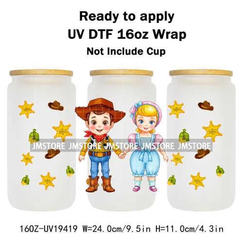 Kids Cartoon Character Flowers Butterfly 16OZ UV DTF Cup Wraps Ready To Apply Waterproof Transfer Stickers For Libbey Glass Can