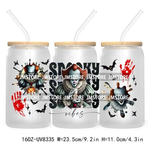 Spooky Vibes Coffee 16OZ UV DTF Cup Wrap Transfers Stickers Custom Labels Durable Waterproof Logo For Libbey Glass Can Halloween