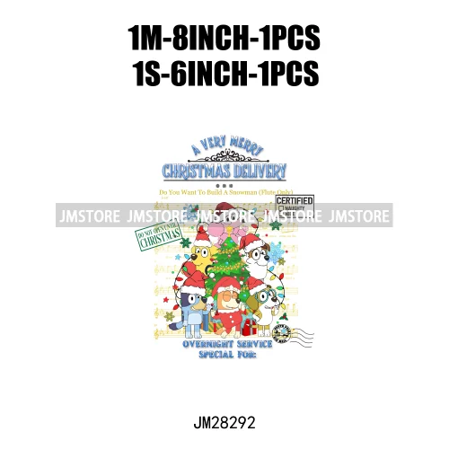 Cute Cartoon Blue Dog Family Character Merry Christmas Vibes Decals Iron On DTF Transfers Stickers Ready To Press For Sweatshirt