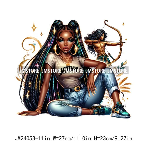 Hip Hop Afro Girl Zodiac Horoscope Signs Astrology Mystical Black Women Iron On DTF Heat Press Transfer Stickers For Clothing