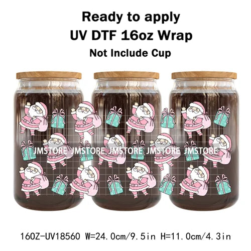 Preppy Christmas Candy Cane Xmas Tree UV DTF Cup Wrap Ready To Apply Transfer Stickers 16OZ Tumbler Wraps For Libbey Glass Can