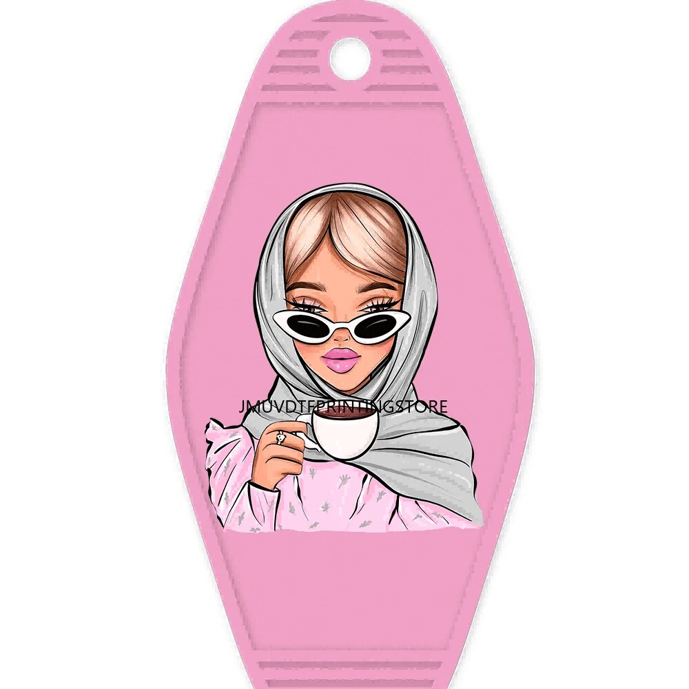 Happy Birthday Pink Girls With Coffee High Quality WaterProof UV DTF Sticker For Motel Hotel Keychian Cute Girl Kids