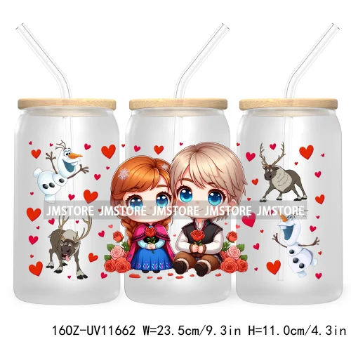 Cute Cartoon Couple XOXO Valentine's Day UV DTF Cup Wrap Transfer Stickers For 16OZ Libbey Glass Can Cupid Vibes Love Hearts