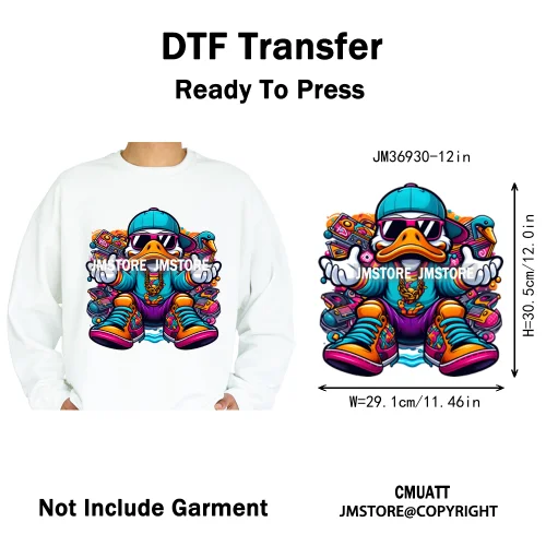12in Cartoon Streetwear Duck Off Hip Hop Gangster Animal Vibes Iron on DTF Transfers Stickers Ready to Press for T-shirts Bags