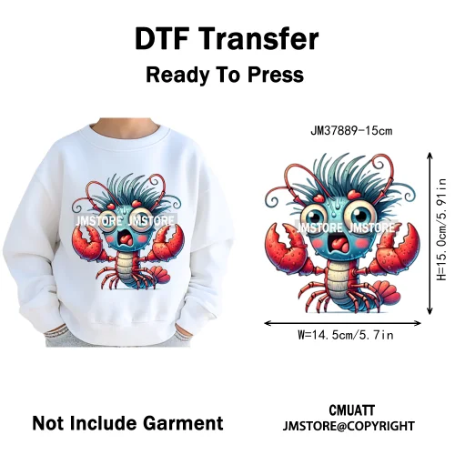 15cm 5.9in Cute Sea Underwater Animal Quirky Fish Octopus Decals Washable Iron On DTF Heat Transfers Stickers For Kids T-Shirts