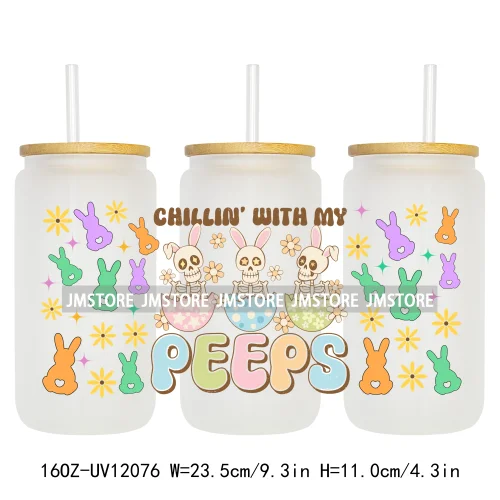 Hip Hop Easter Bunny Carrot Eggs Hunting UV DTF Sticker For 16OZ Libbey Glass Cup Can Wrap Transfer Stickers Custom Labels Logo