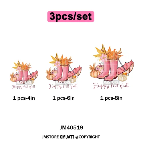 Pink Happy Fall Season Harvest Blessings Pumpkin Autumn Vibes Iron on DTF Washable Transfers Stickers Ready to Press for Hoodies