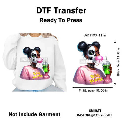 Horror Halloween Character Afro Coffee Killer Bad Mama Club Iron on Washable DTF Transfers Stickers Ready to Press for Clothing
