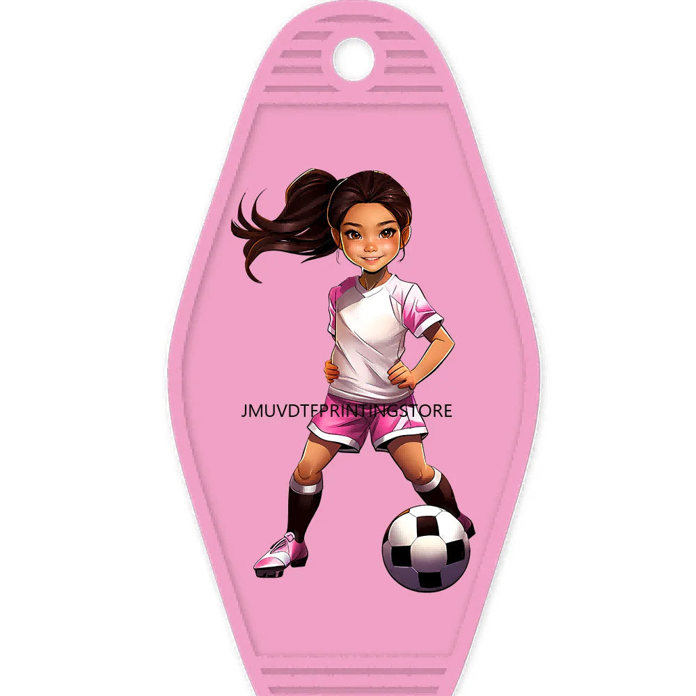 Sport Football Player High Quality WaterProof UV DTF Sticker For Motel Hotel Keychain Black Afro Girls