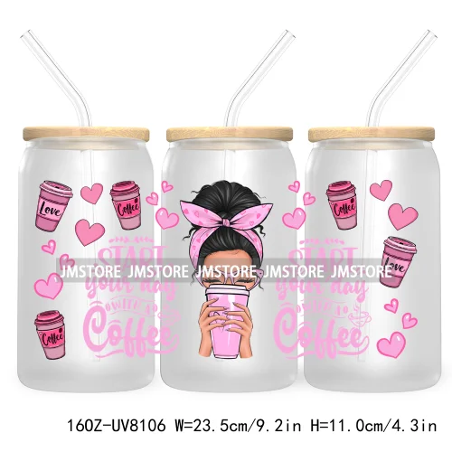 Iced Coffee Girly 16OZ UV DTF Cup Wrap Transfer Stickers Custom Labels Durable Waterproof Logo For Libbey Glass Can Coquette Bow