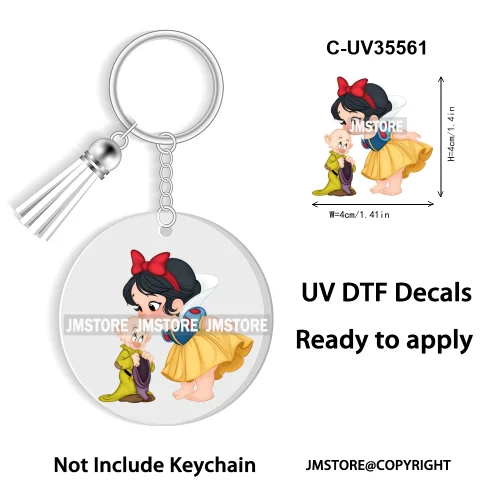 Cartoon Princess In My Villains Era UV DTF Decal Round Keychain Ready To Apply WaterProof Transfer Stickers For Circle Keychain