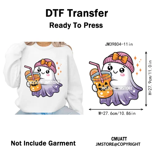 Spooky Coffee Lover Halloween Coquette Pumpkins Witches Ghost Iron on DTF Washable Transfers Stickers Ready to Press for Clothes