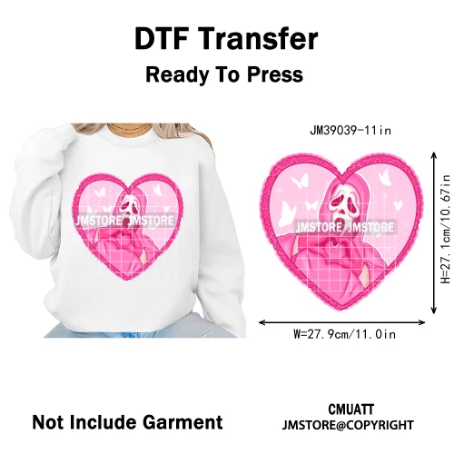 Horror Scary Killer Character Spooky Halloween Vibes Iron on DTF Washable Heat Transfer Stickers Ready to Press for Textile Bags