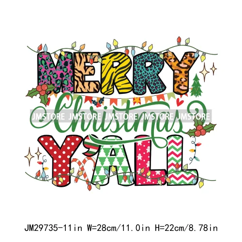 Small Town Fram Fresh Tree Christmas Merry Vibes Ho Ho Ho Santa Deer Iron On DTF Transfers Stickers Ready To Press For Hoodies