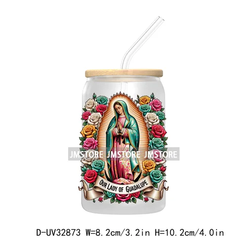 San Judas Tadeo Roses Praying Hands Mexican Woman UV Sticker Decals For Libbey Cold Cup Mug Tumbler Transfer Stickers Waterproof