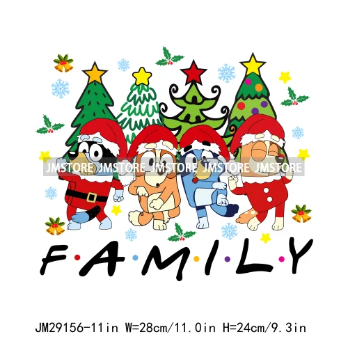 Cute Cartoon Blue Dog Family Character Merry Christmas Vibes Decals Iron On DTF Transfers Stickers Ready To Press For Sweatshirt