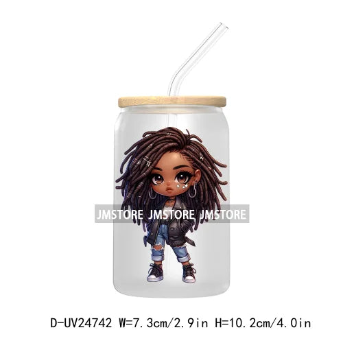 Cute Little Black Boy Girl UV DTF Transfer Stickers Decals For Libbey Cold Cups Mugs Tumbler Waterproof DIY Craft Cool Afro Kids