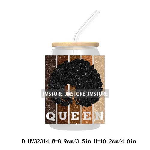 Glitter Black History Pride Afro American Queen Juneteenth 1865 UV DTF Transfers Stickers Decals For Libbey Cold Cup Mug Tumbler