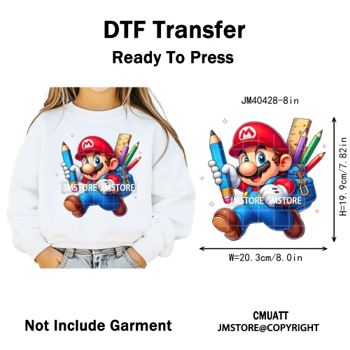 Cartoon Character Back To School Book Teacher School Friends Iron on DTF Washable Transfers Stickers Ready to Press for Textile