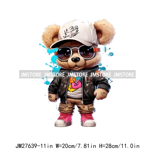 Colorful Urban Streetwear Graffiti Hip Hop Bear Design Decals DTF Iron On Transfers Stickers Ready To Press For Hoodies T-shirts