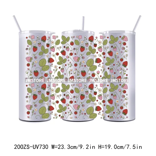 Positive Vibes Flower Strawberry Mushroom 20OZ UV DTF Straight Wrap Transfers Stickers Custom Labels Waterproof Logo For Tumbler