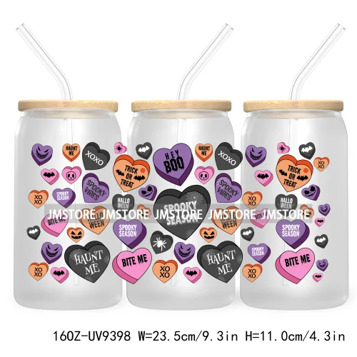 Coquette Pumpkin Autumn 16OZ UV DTF Cup Wrap Transfer Stickers Custom Waterproof Label For Libbey Glass Can Cute Ghost Halloween