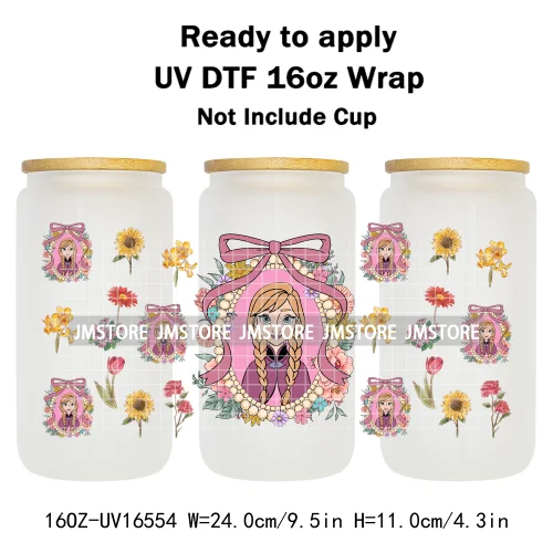 Magical Mirror Princess Coquette Bow 16OZ UV DTF Cup Wraps Ready To Apply Waterproof Transfer Stickers For Libbey Glass Can Mugs