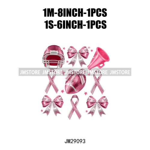 Coquette Football Bow Pink Out Tackle Breast Cancer Awareness Ribbon Iron On DTF Transfer Stickers Ready To Press For Clothing