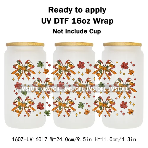 Fall Pumpkin Bow Autumn Girly UV DTF Stickers Ready To Transfer Cup Wrap Custom Labels DIY Craft For Libbey Can Glass Tumblers