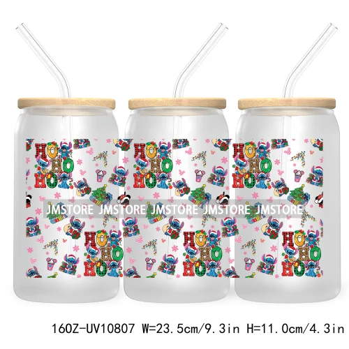 Cartoon Christmas Kids Friends 16OZ UV DTF Cup Wrap Waterproof Transfer Stickers For Libbey Glass Can Candy Cane Merry Christmas