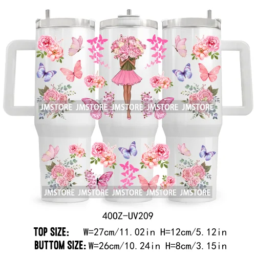 40OZ Tumbler Wrap Summer Lady Coffee UV DTF Cup Wraps Transfer Stickers Custom Label Durable Waterproof Logo Floral Flowers Girl