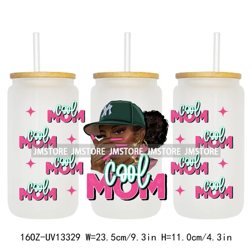 Coquette Afro Black Dope Autism Mama Cat Dog Mom UV DTF Sticker For 16OZ Libbey Glass Cup Can Wrap Waterproof Transfer Stickers